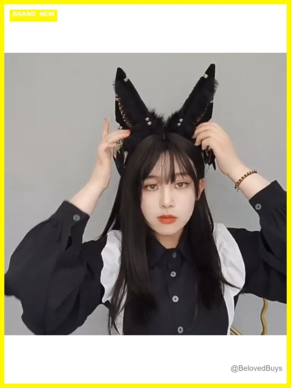 Faux Fur Wolf Ears Headband with Feathers Cat Fox Bunny Halloween Cosplay